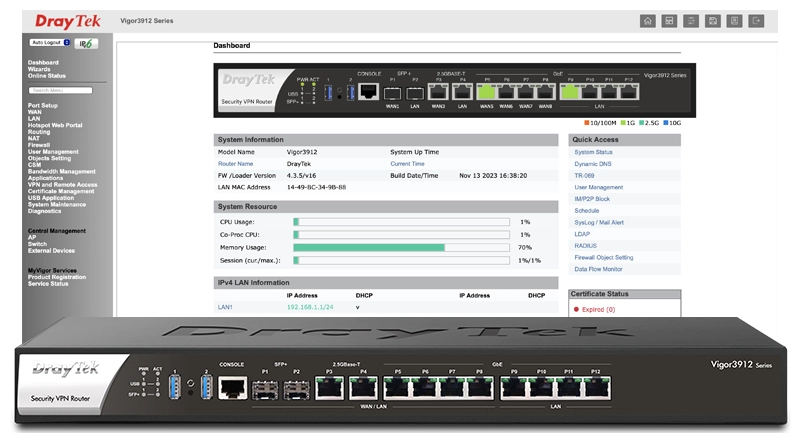 Vigor3912 Interface Web