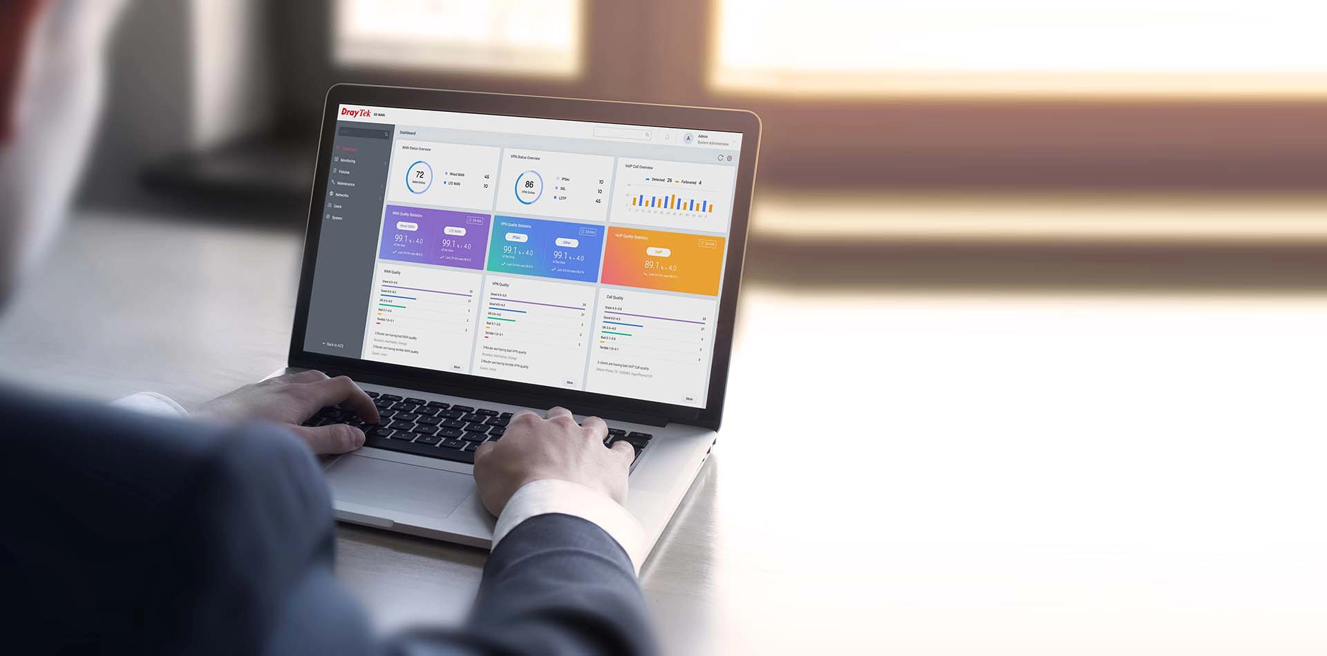 Tableau de bord SD-WAN VigorACS 3 : qualité WAN, VPN et VoIP