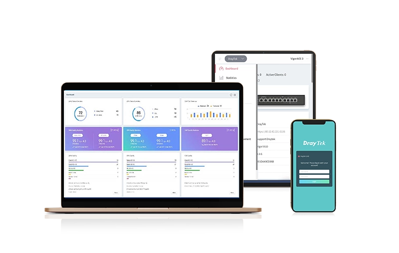 Système de gestion de réseau (NMS) de DrayTek, conçu pour gérer une variété d'appareils DrayTek, y compris des routeurs, des points d'accès et des commutateurs